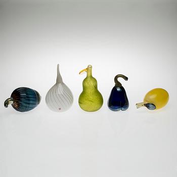 OIVA TOIKKA, GLASS SCULPTURES, 5 PCS. Signed Oiva Toikka, Nuutajärvi Notsjö and numbered.