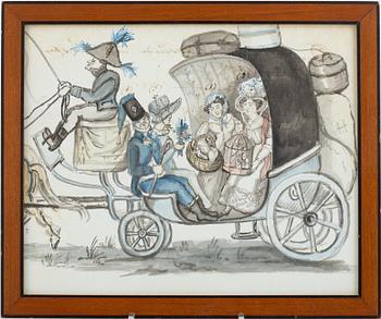 Unknown artist, Ladies in a Carriage, 1825.