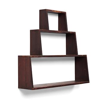 303. Erik Lund, a modernist dark stained wood triangular wall shelf, Stockholm 1930's.