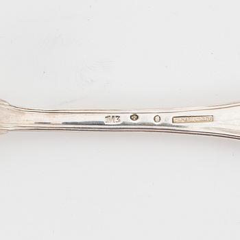 Six swedish silver forks, mark of Gustaf Folcker, Stockholm 1818.
