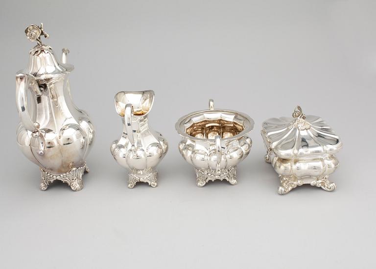 KAFFESERVIS, 4 delar, nysilver, rokokostil, AG Dufva Stockholm 1900-talets början.