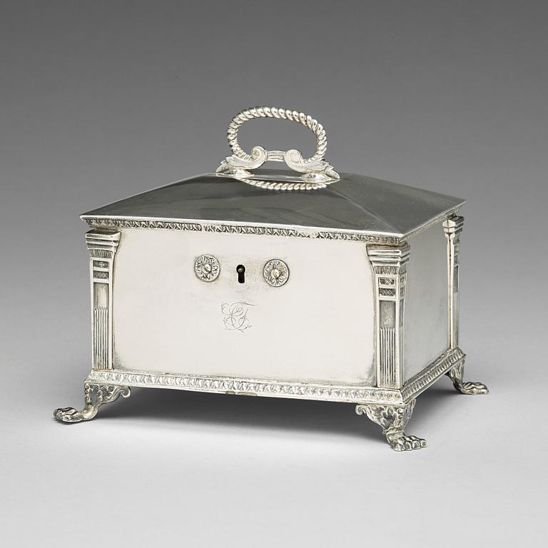 A Swedish 19th century silver sugar-casket, mark of Gustaf Mollenborg, Stockholm 1827.