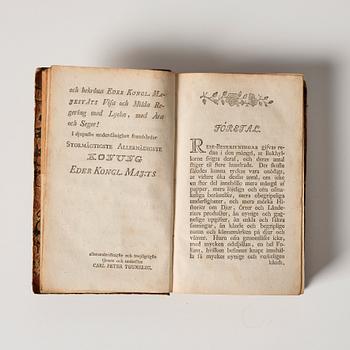 Two books by Carl Peter Thunberg, 'Resa uti Europa, Africa, Asia förrättad åren 1770-1779', part 1-4.