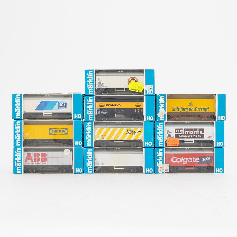 Märklin, 10 freight cars, some Hultman, gauge H0, in boxes.