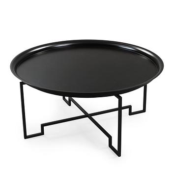 A Per Öberg black lacquered tin and iron sofa table, Svenskt Tenn, post 2000.