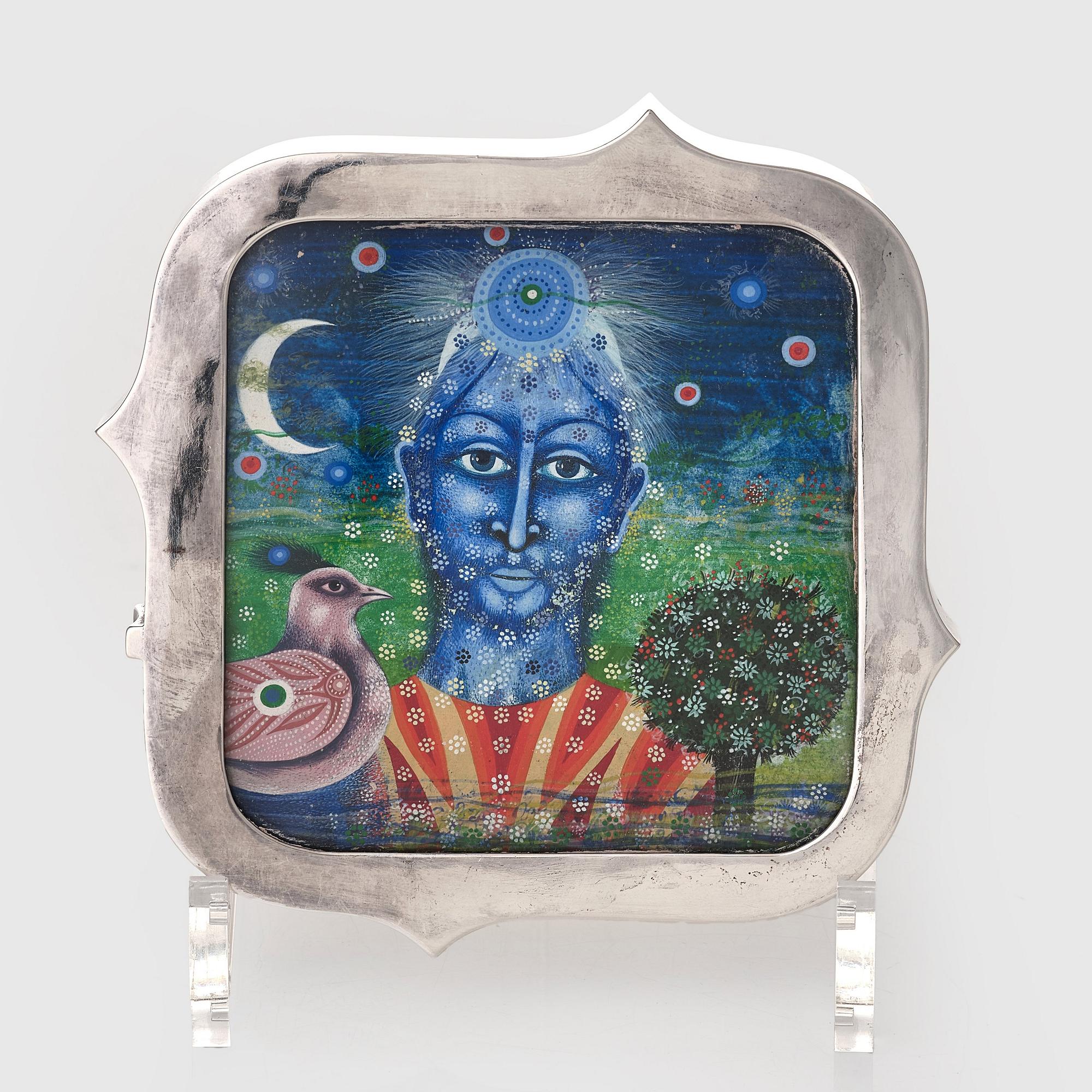 Claës Giertta, ask, Stockholm 1970, sterling, locket med gouache.