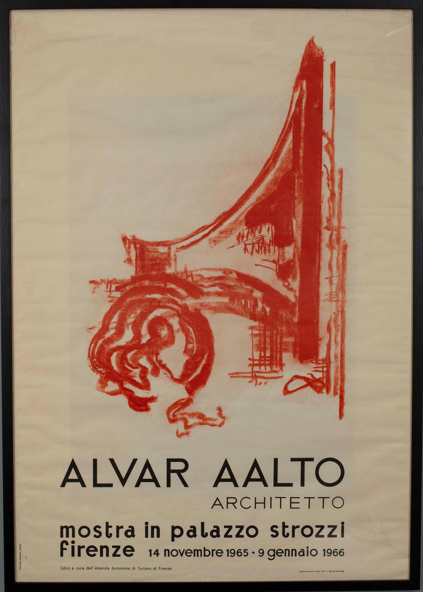 AFFISCH, Alvar Aalto utställning, Palazzo Strozzi, Firenze, 1966.