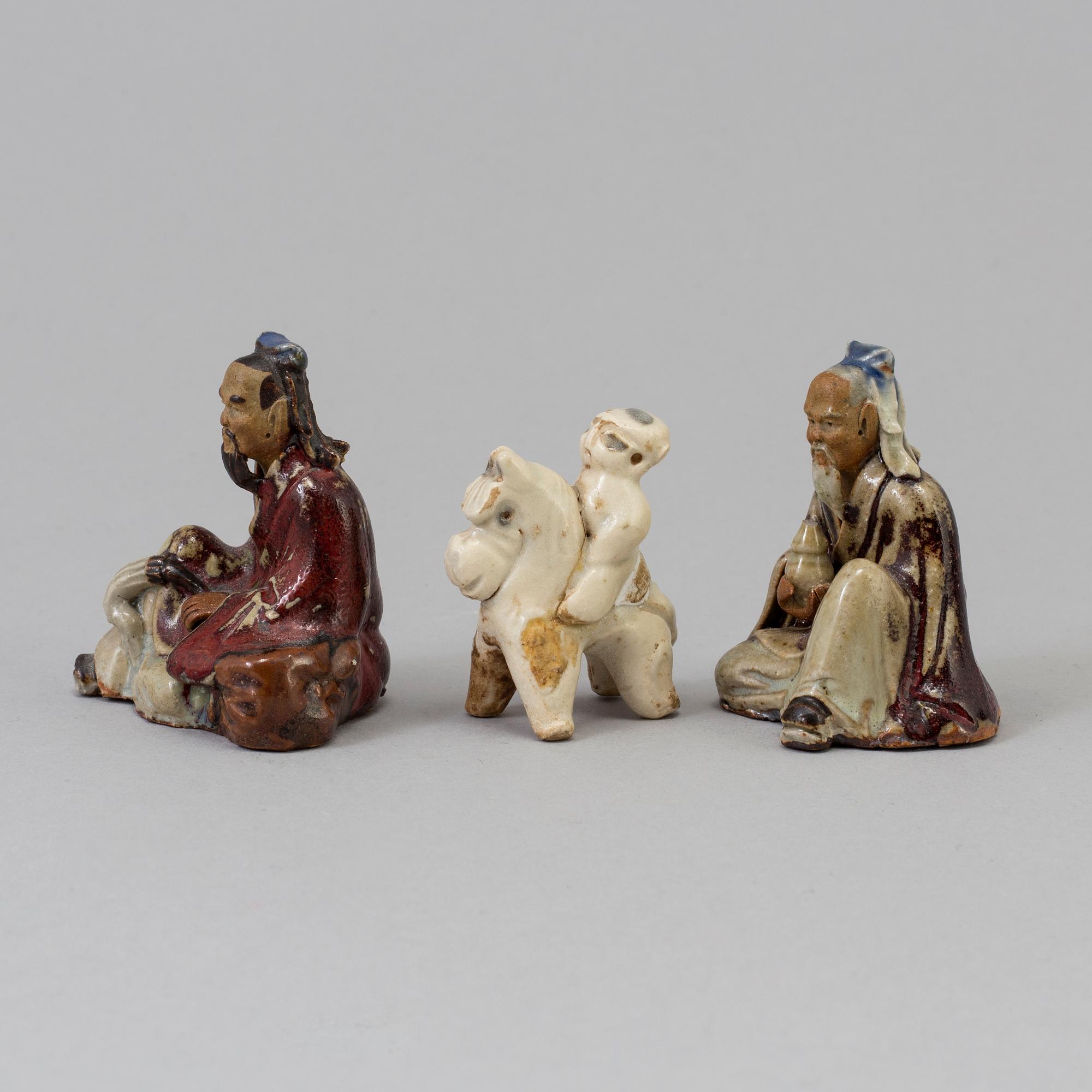 Three Chinese/South east asian ceramic miniature figurines, ca 1900 and older.
