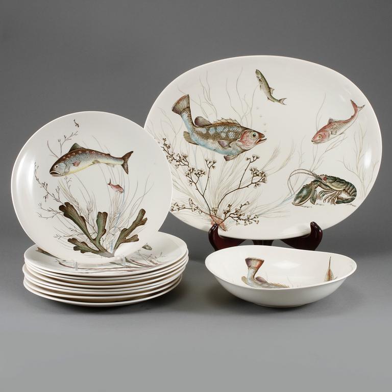 FISKSERVIS, 11 delar, flintgods, "Fish", Johnson Bros, England, 1900-talets andra hälft.