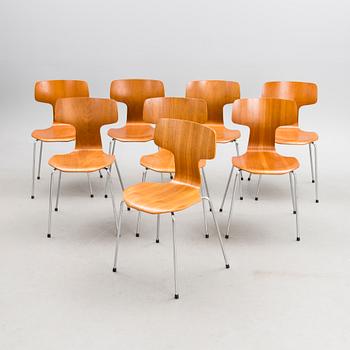 ARNE JACOBSEN, "T- stolar", 8 st, Fritz Hansen, Danmark 1900-talets senare hälft.