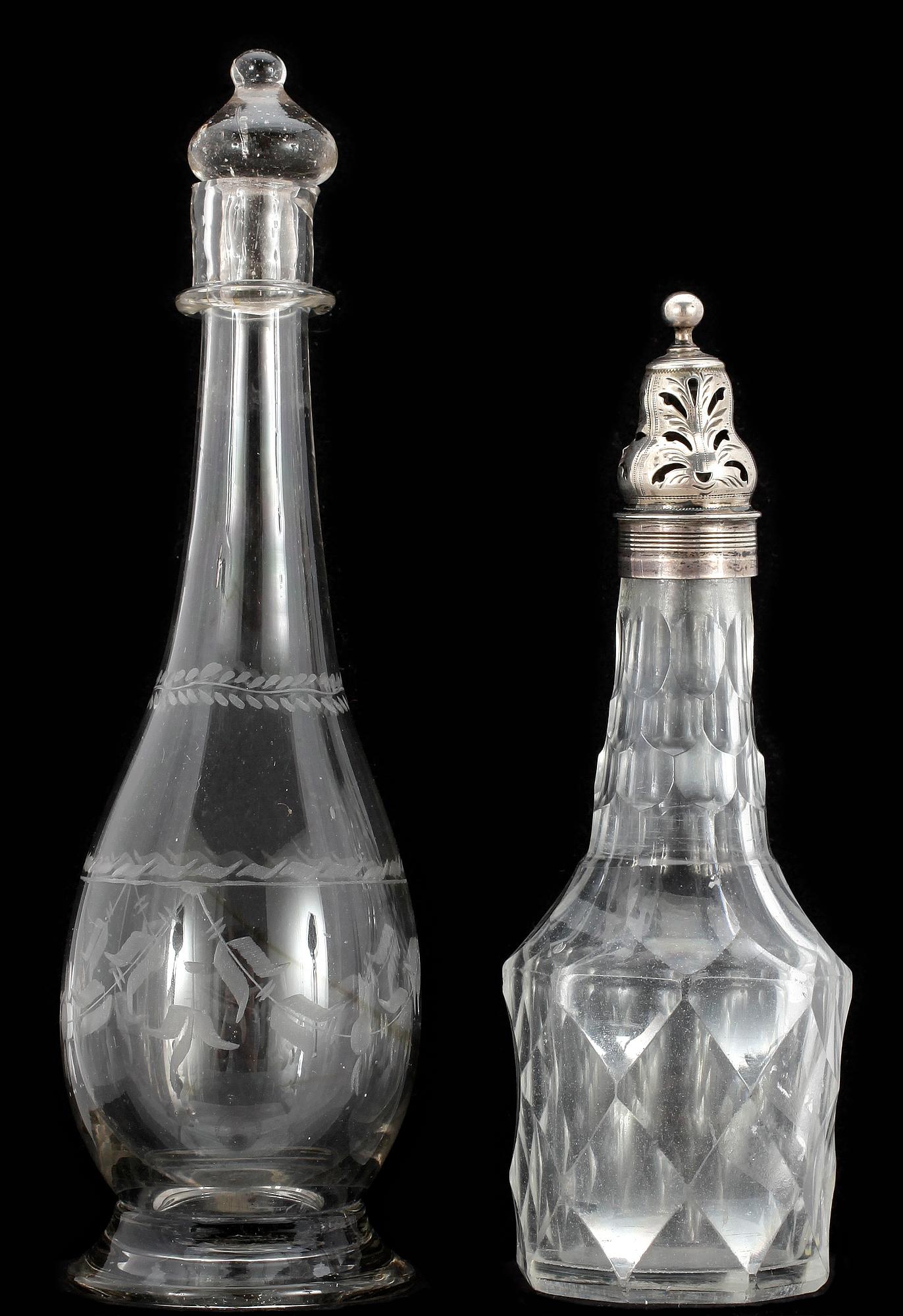 ÄTTIKSFLASKOR, 2 st, glas, 1700-tal.