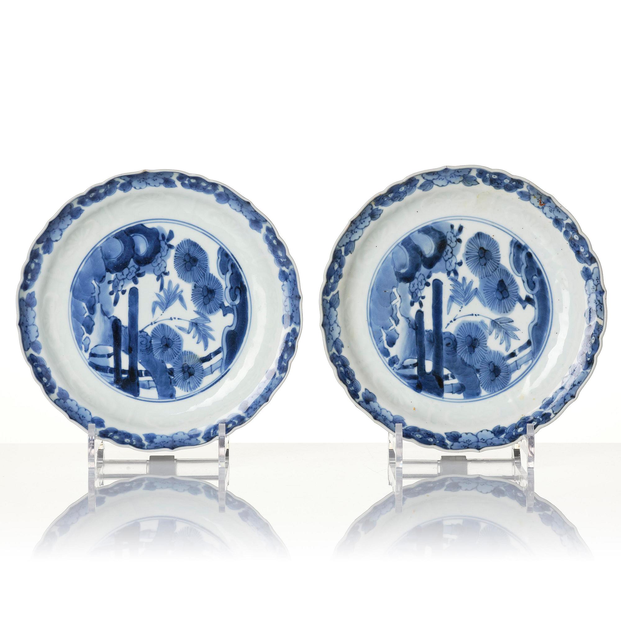 A group of eight blue and white Japanese plates, Meiji period (1868-1912).
