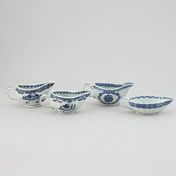 A set of four blue and white sauce boats, Qing dynasty, Qianlong (1736-95).