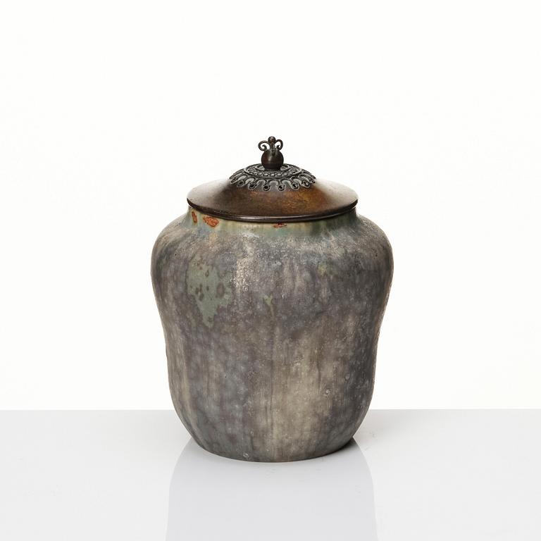 Patrick Nordström, a stoneware vase with bronze cover, Royal Copenhagen, 1918.