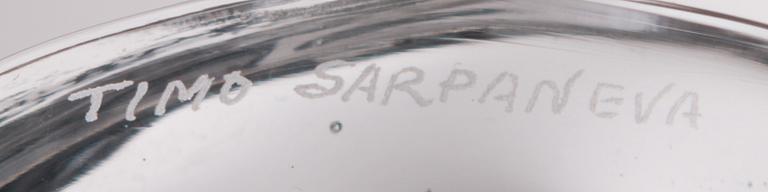 A glass sculpture / a set of three candlesticks, the Archipelago series. Signed Timo Sarpaneva.