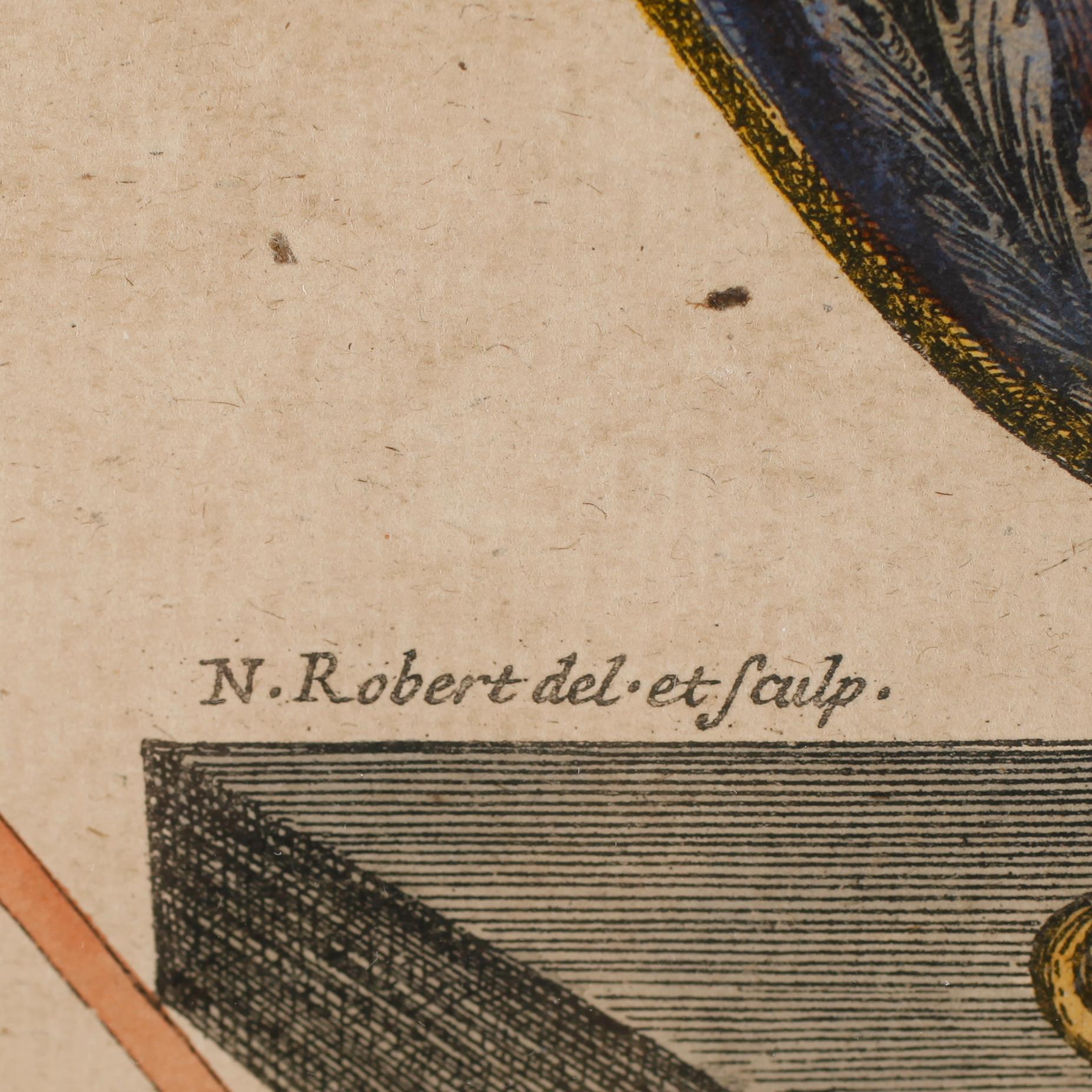GRAVYRER, 2 st, efter N Roberts, kolorerade, 1600-/1700-tal.
