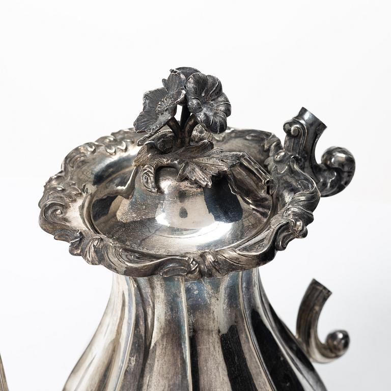 A Swedish silver coffee pot, mark of Christian Hammer, Stockholm 1856.