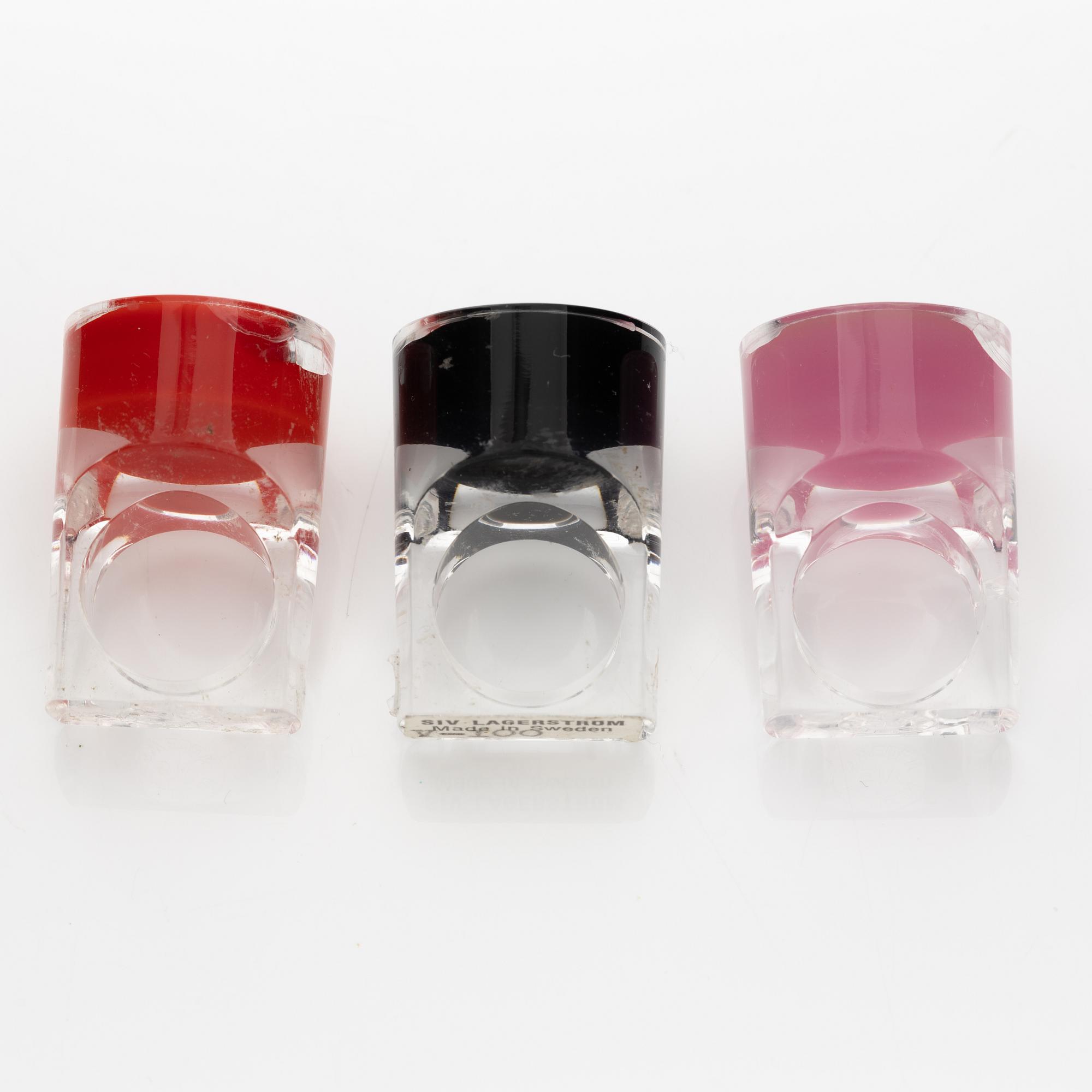 Siv Lagerström, three acrylic plastic rings, 1970s.
