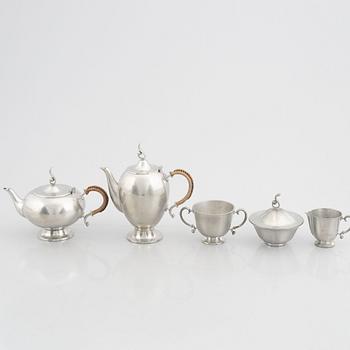 Edvin Ollers, a 5-piece pewter tea and coffee set, Stockholm, 1929.