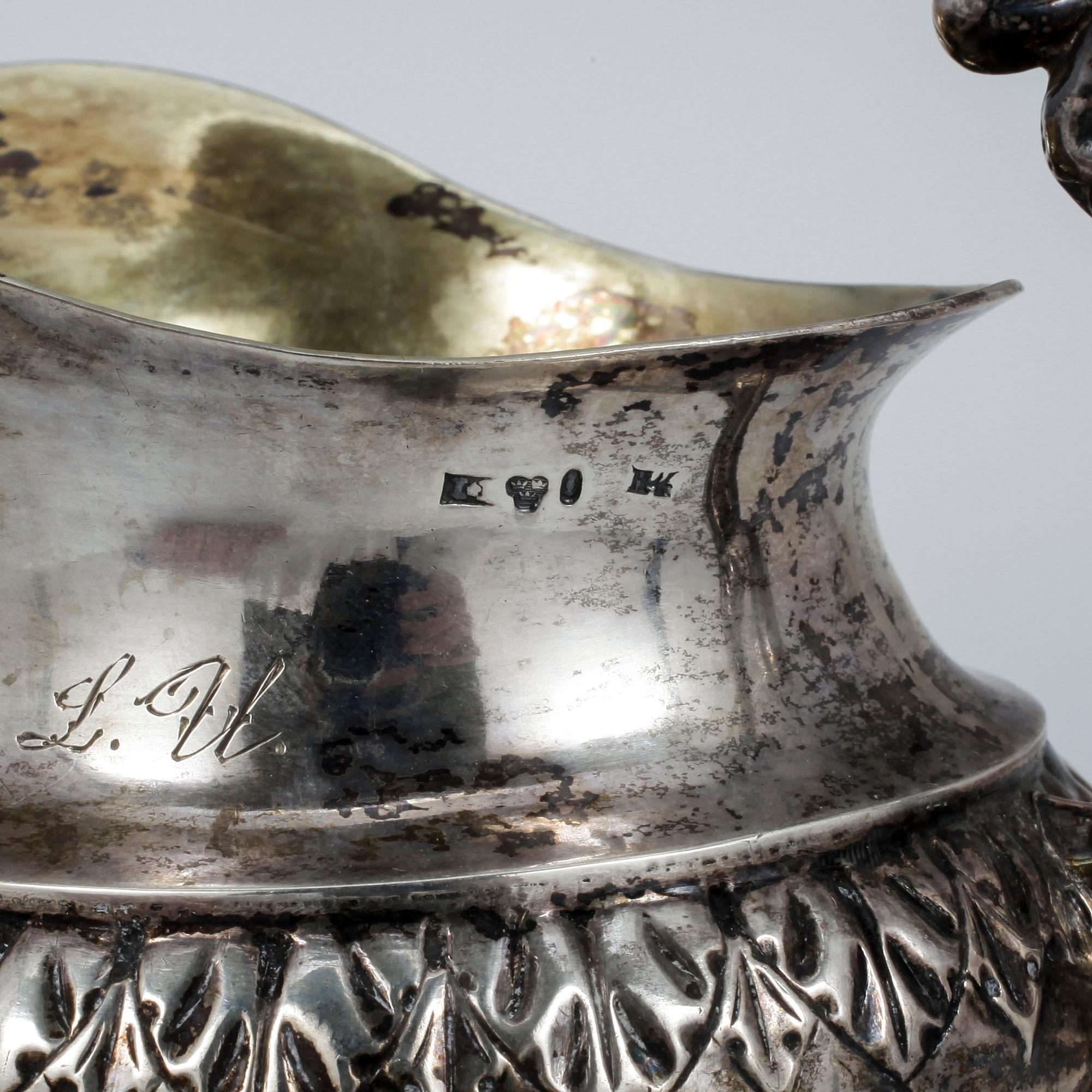 GRÄDDKANNA, silver, otydlig mästarstämpel, Stockholm, 1838. Vikt ca 163g.