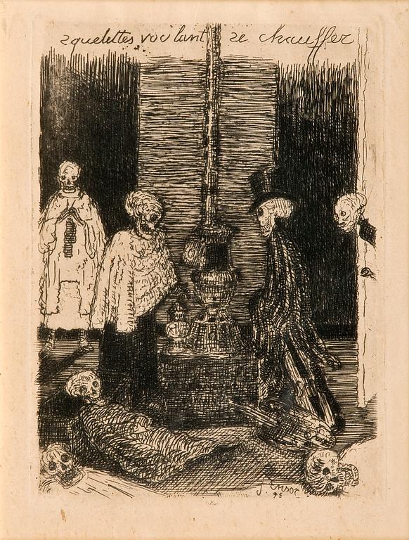 James Ensor, "SQUELETTES VOULANT SE CHAUFFER".