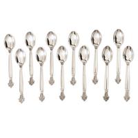 Johan Rohde, A set of sterling silver mocha spoons, "Dronning/Acanthus", Georg Jensen, Denmark, after 1945 (12 pieces).