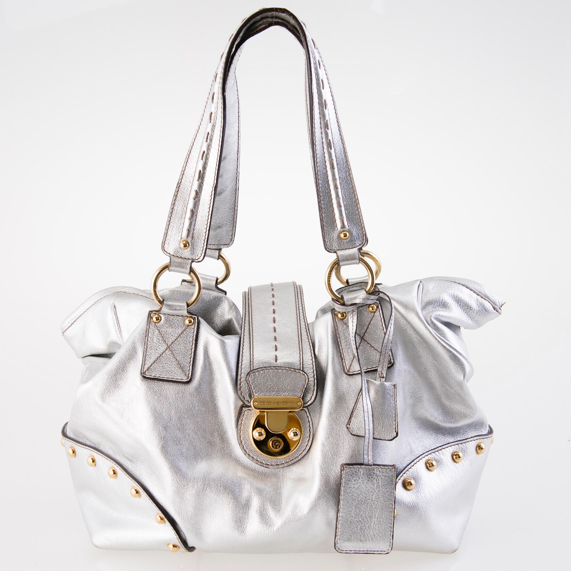 DOLCE & GABBANA Silver Leather Satchel Bag.