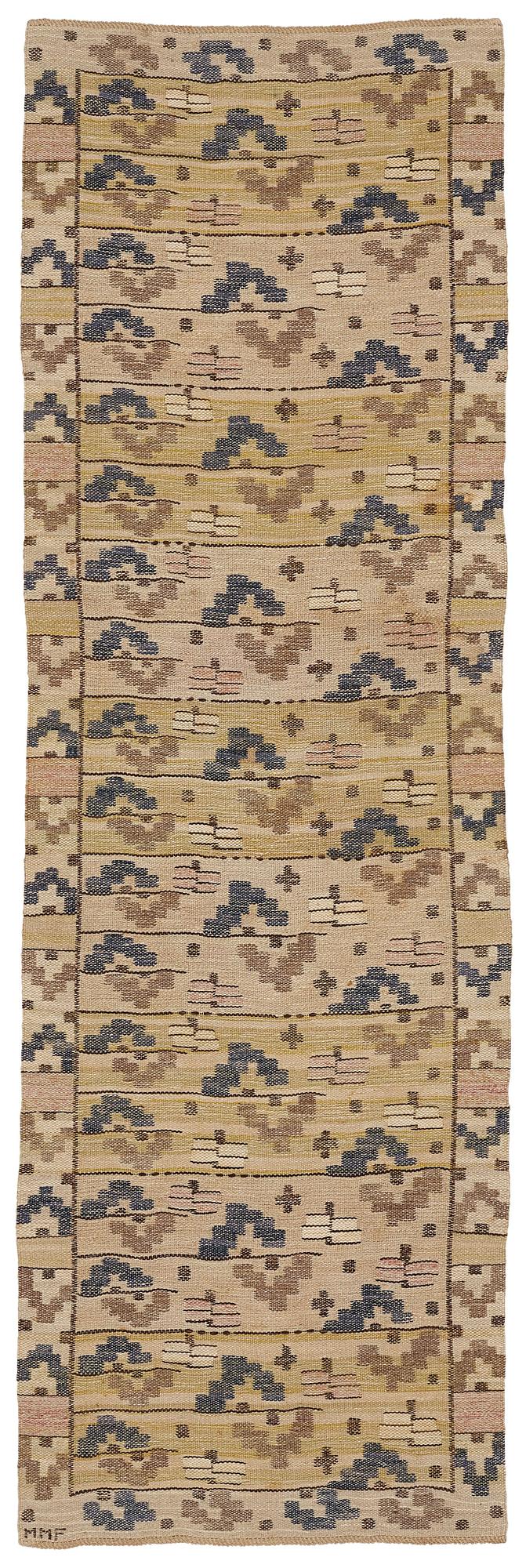 Märta Måås-Fjetterström, A textile, "Flygstrån", flat weave, ca 179,5-180 x 55,5-57,5 cm, signed MMF.