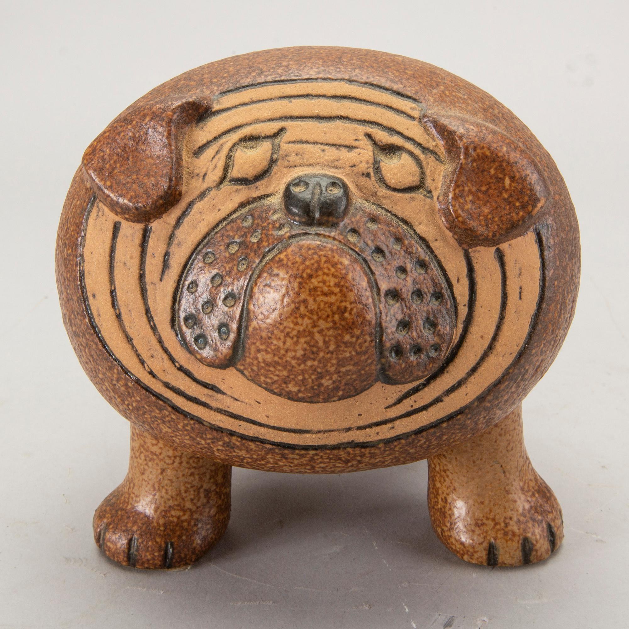 LISA LARSON, figuriner, stengods, 2 st Bulldog, Gustavsberg.