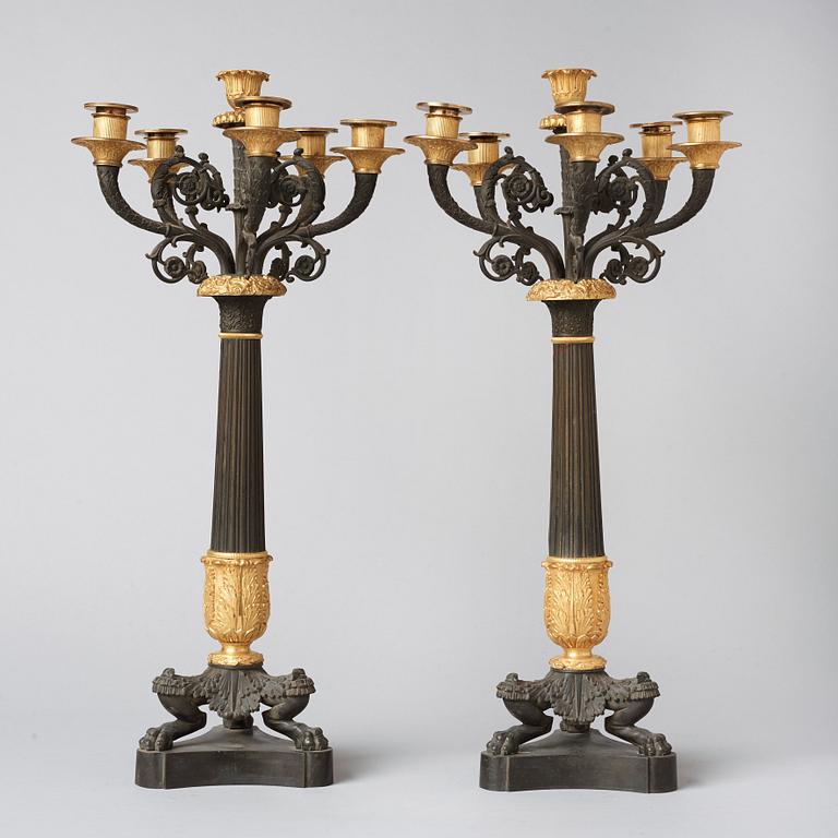 A pair of French late Empire 19th century six-light candelabra.