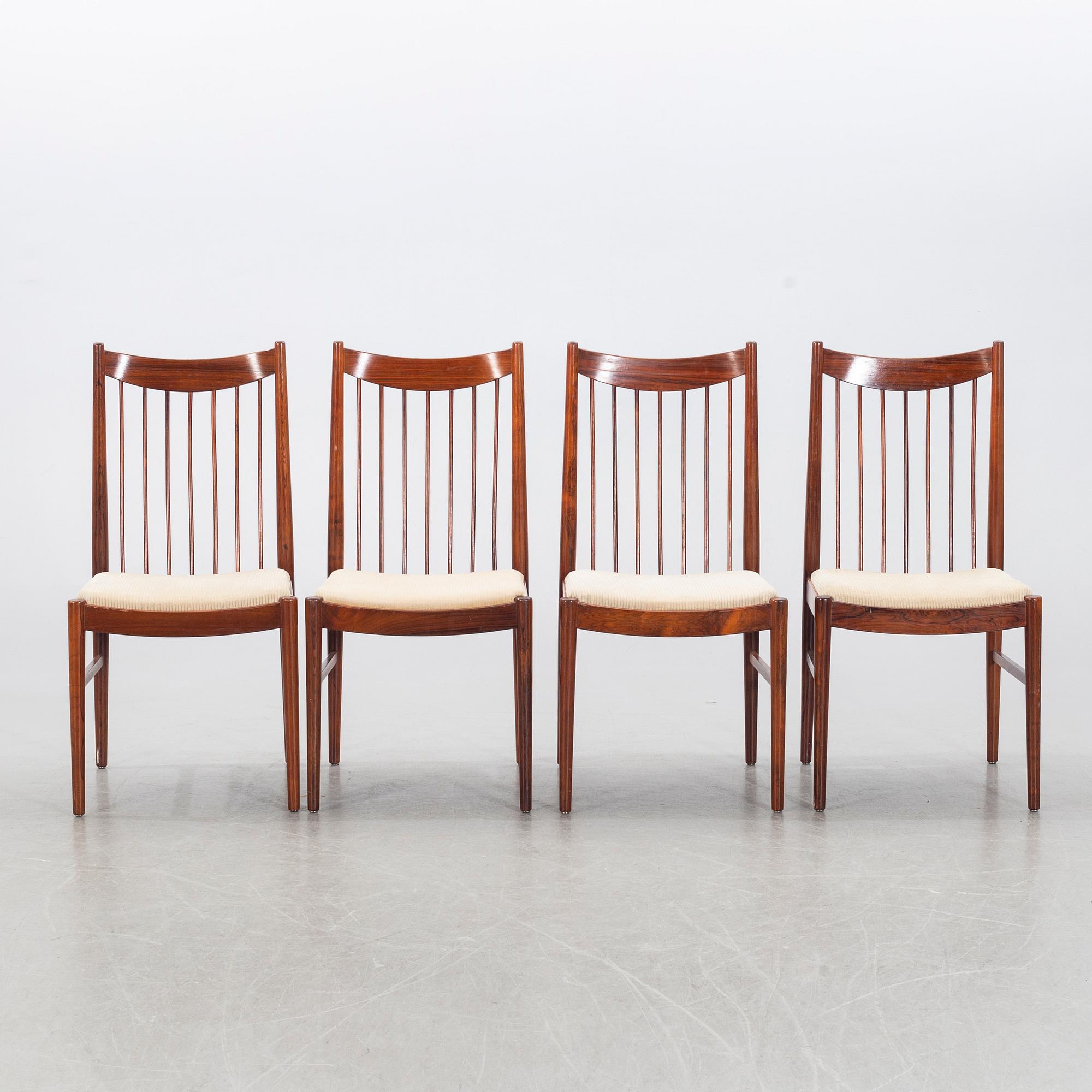 ARNE VODDER, stolar, 6 st, palisander, 1960-tal, Cites-intyg medföljer.