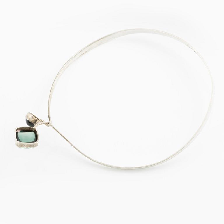 Gussi, necklace, silver with green stones, Malmö 1965.
