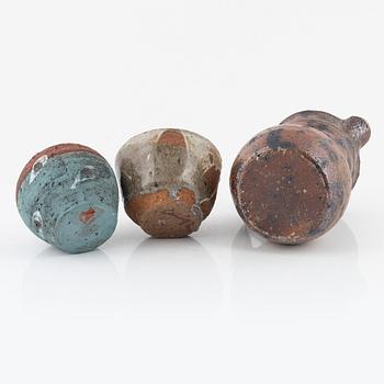 Arne Ranslet, a bowl, own workshop, Hans & Birgitte Börjeson, a jug, Fulby, Denmark and an unsigned vase.