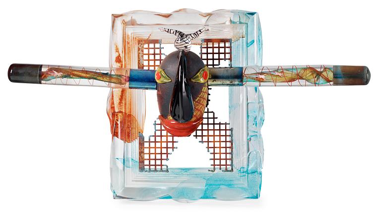 A unique Kjell Engman wall glass sculpture, Kosta Boda 1994.