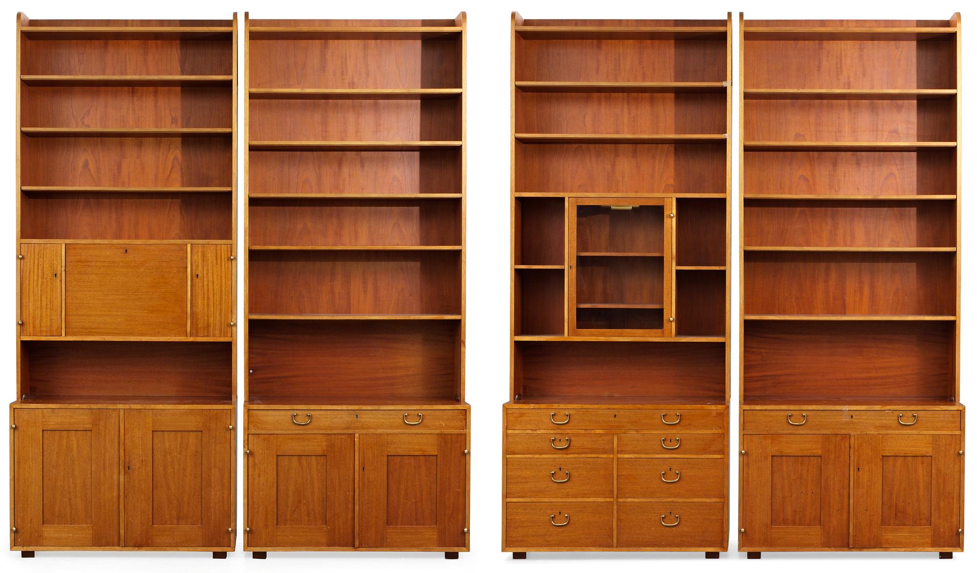 Four sections of Josef Frank mahogany book shelves by Firma Svenskt Tenn.