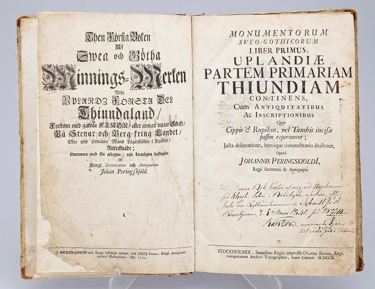 BOK, "Then första boken af Swea och Götha minnings..." Johan Peringskiöld, Stockholm 1710.