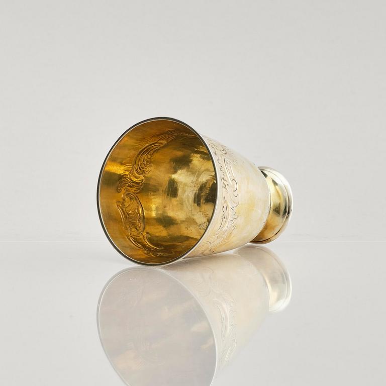 A German 18th century gilt-silver beaker on foot, mark of Johann Gottfried Hildebrand, Berlin probably 1760s.