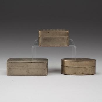 A set of three Chines silver plated ink boxes, about 1900.