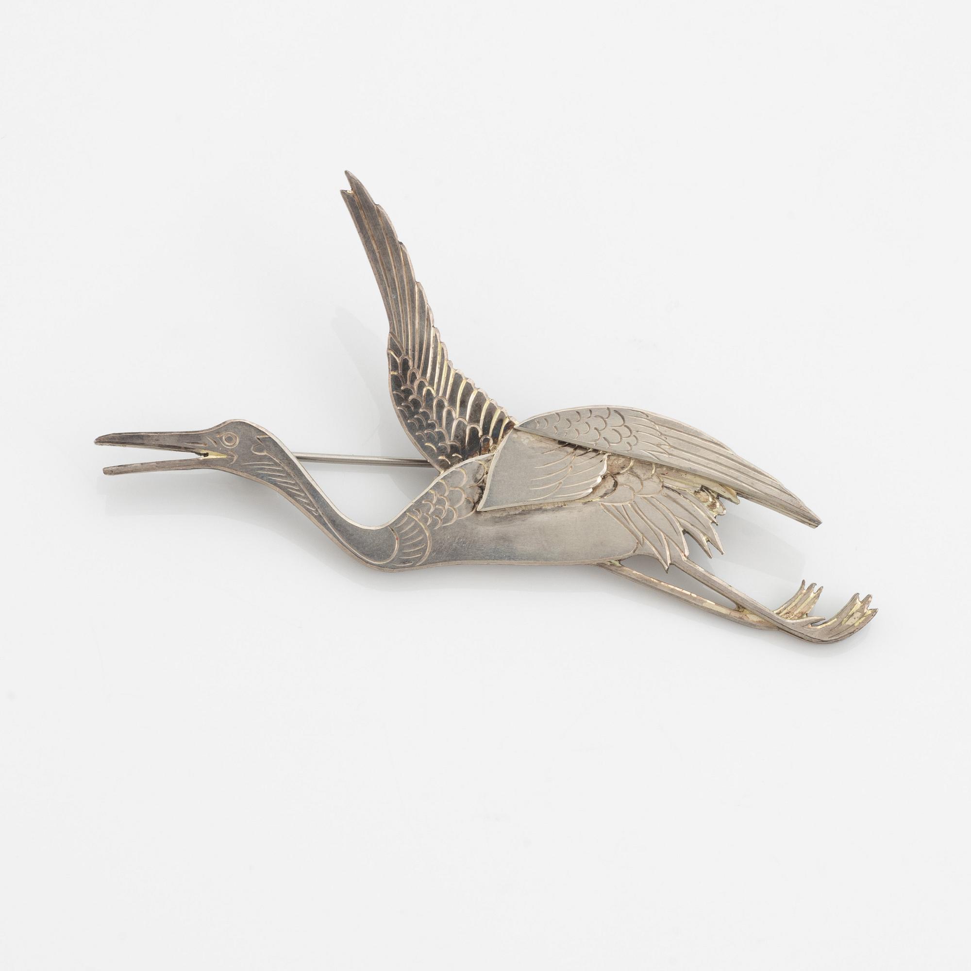 Wiwen Nilsson, brosch, sterlingsilver, trana.
