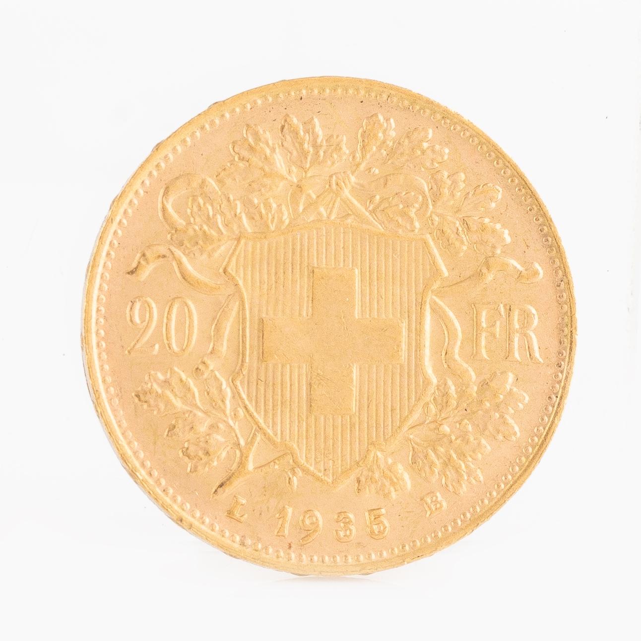 Guldmynt, Schweiz, 20 Franc, 1935 LB.