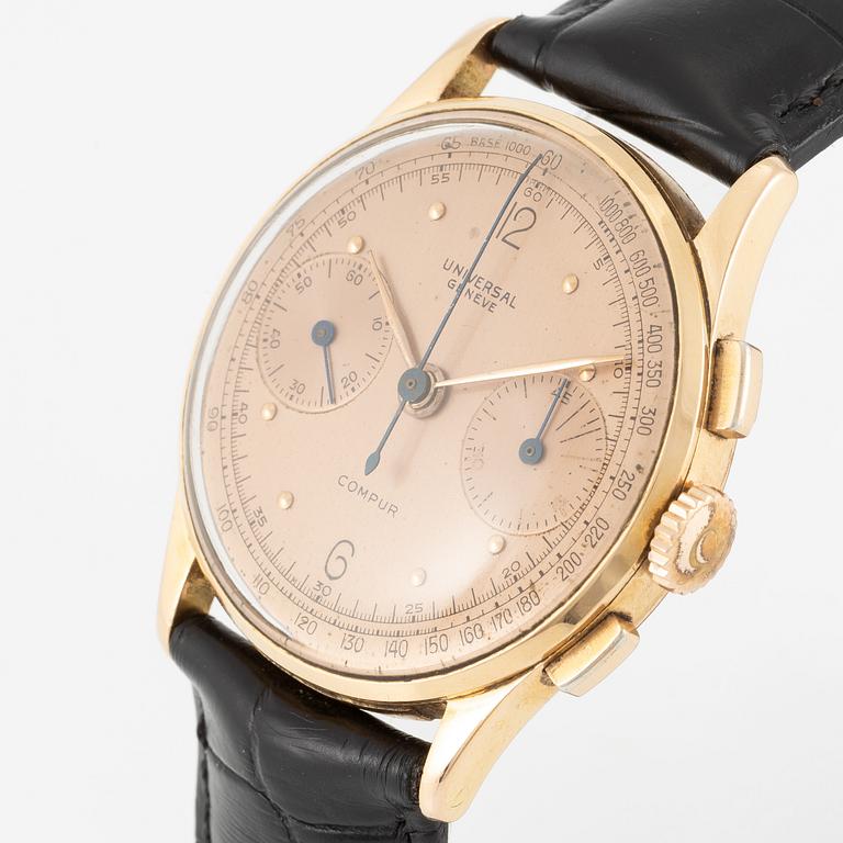 Universal Genève, Compur, "Salmon Dial", chronograph, ca 1942.