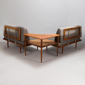 Peter Hvidt & Orla Mølgaard Nielsen, A three piece Danish 'Minerva' sofa suite with a table for France & Son, 1950s/1960.