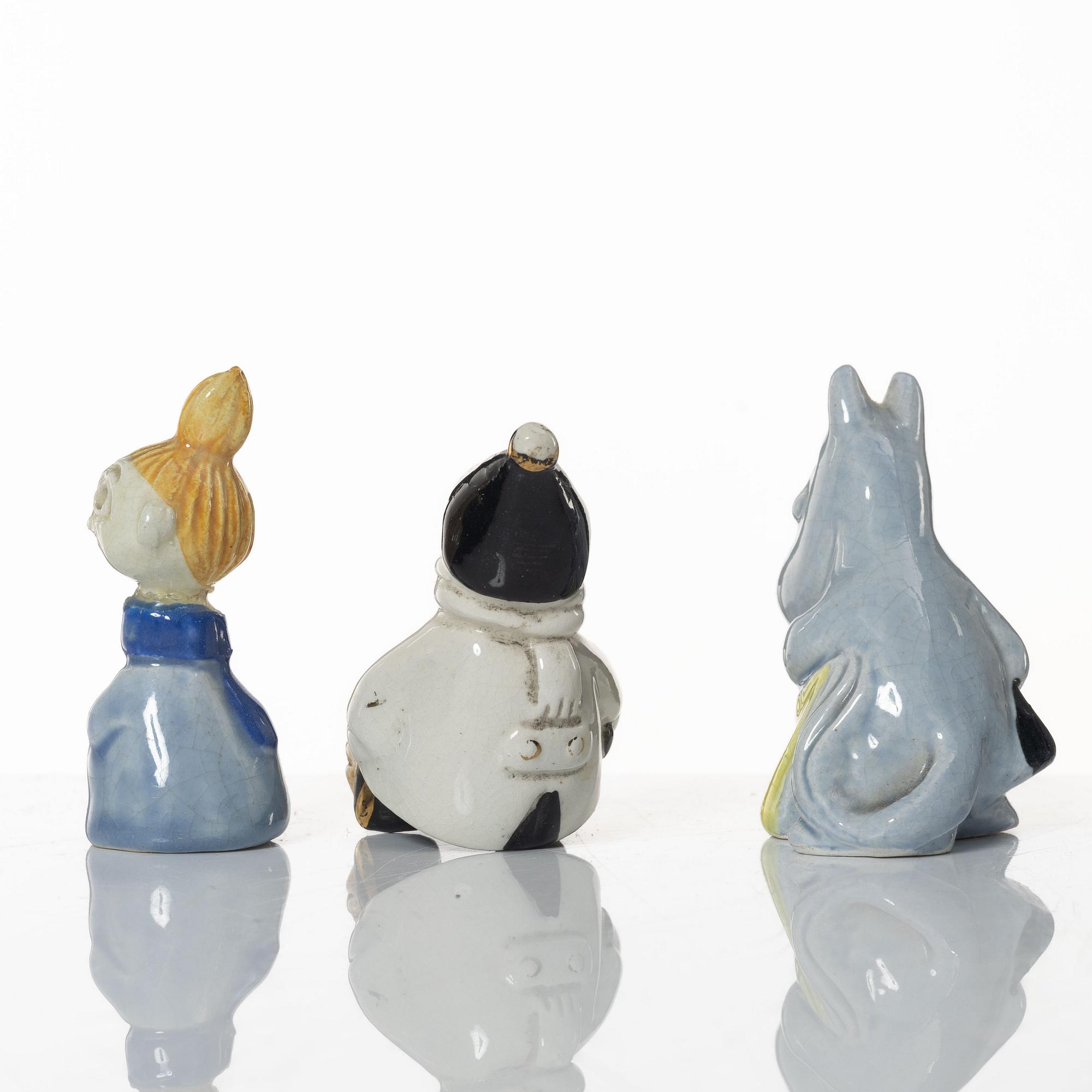 Leo Tykkyläinen, figuriner, 10 st, keramik, Mumin, Finland, 1950-tal.