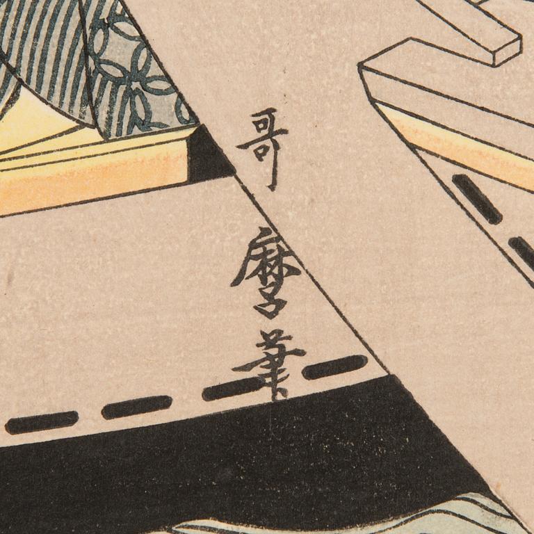 JAPANILAINEN PUUPIIRROS, triptyykki, myöhempi painos, 1900-luvun ensimmäinen puolisko, sekä kolme painotyötä.