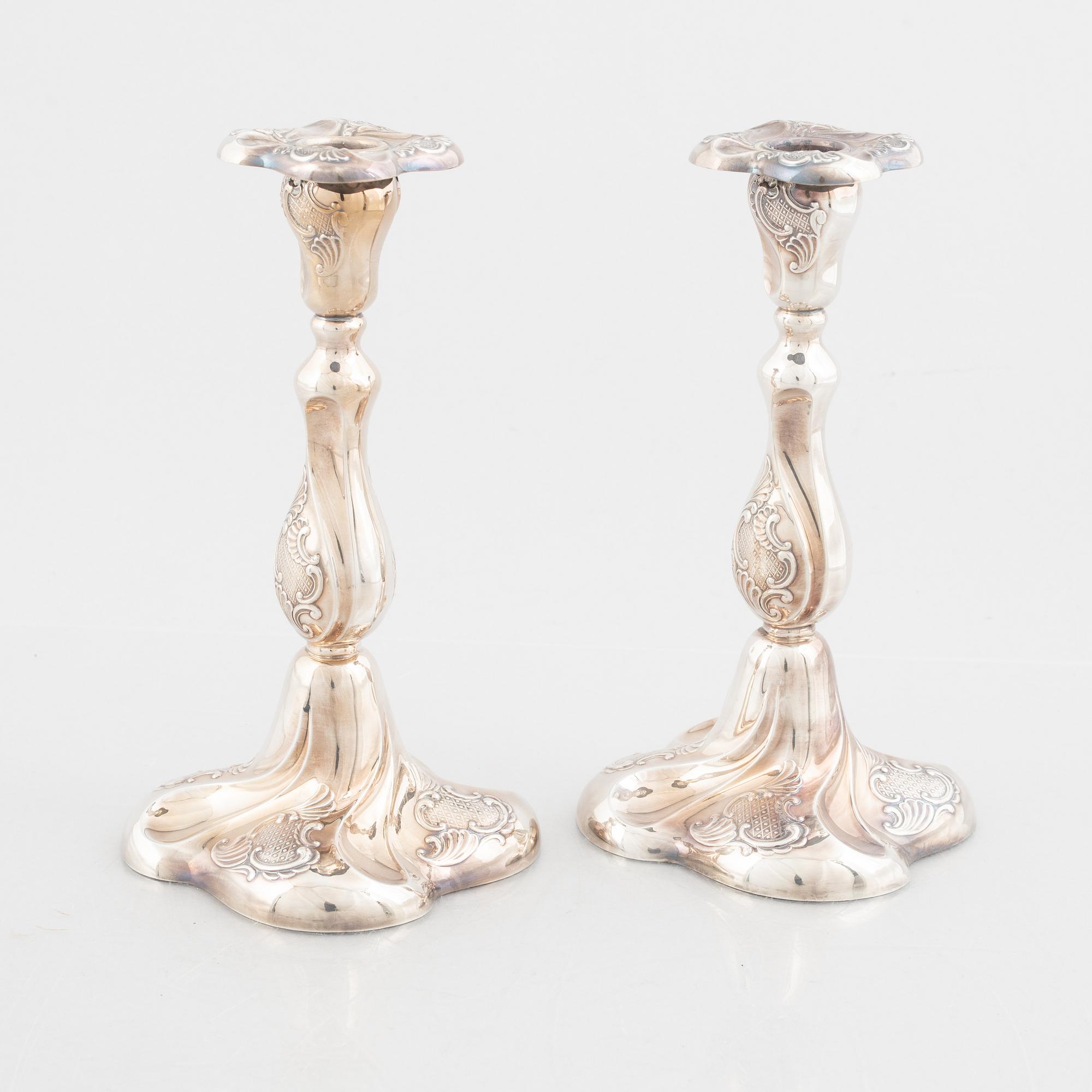 A pair of Norwegian silver candlesticks, mark of Th. Marthinsen Sølvvarefabrikk,  20th Century.
