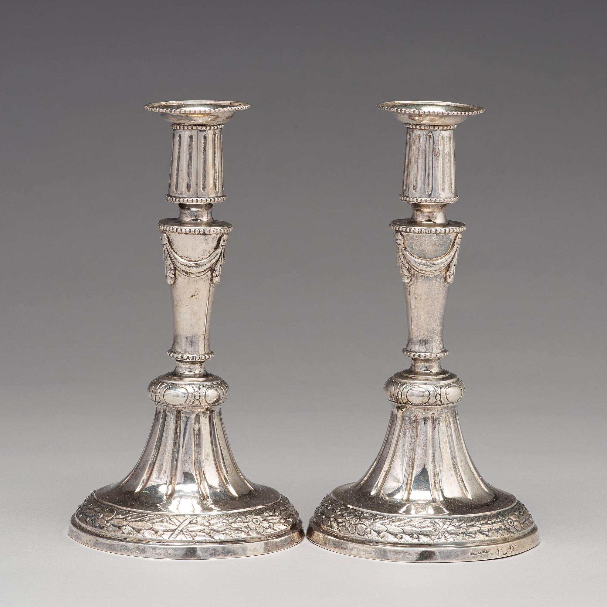 Mikael Åström, ljusstakar, ett par, silver, Stockholm 1786. Gustavianska.