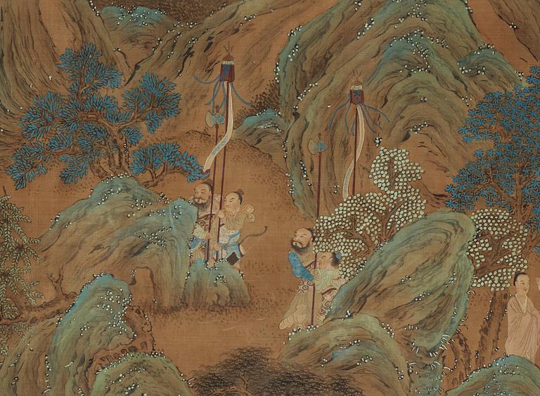 A hand scroll of an excursion amidst blue mountain hills and rivers, Qing dynasty, late 19th Century.
