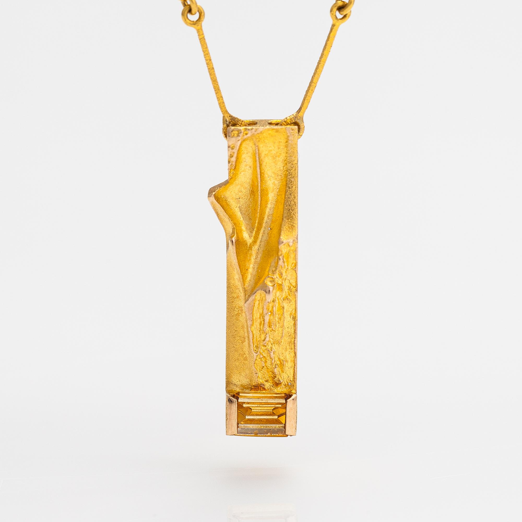 Björn Weckström, A 14K gold necklace "Faro" with a citrine. Lapponia 1983.