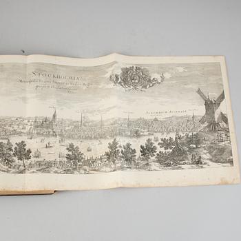 Two volumes of E Dahlbergs Suecia Antiqua & Holdierna, P Ad Huldbergs, Bokhandel, Bazaren & Norrbro.