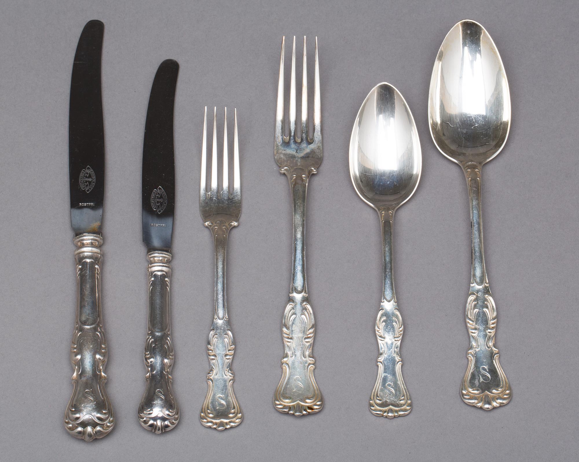 BESTICKUPPSÄTTNING, silver, Sjögren & Komstadius AB, Malmö. 1944. Vikt ca 4488g.